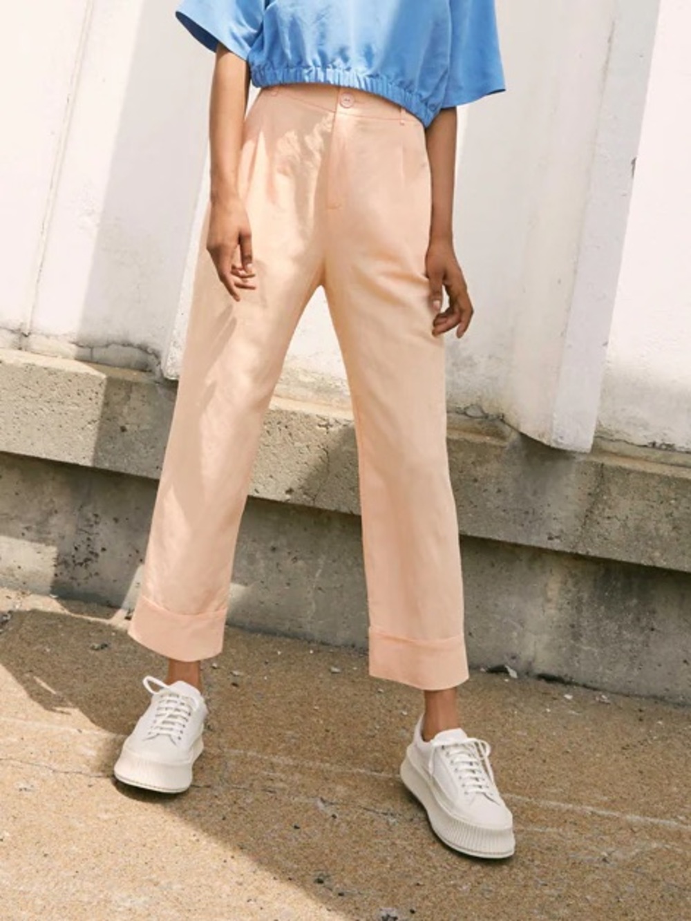 Eve Gravel Jane Pants Blue Linen Blend High Waisted Size Large Made in Canada